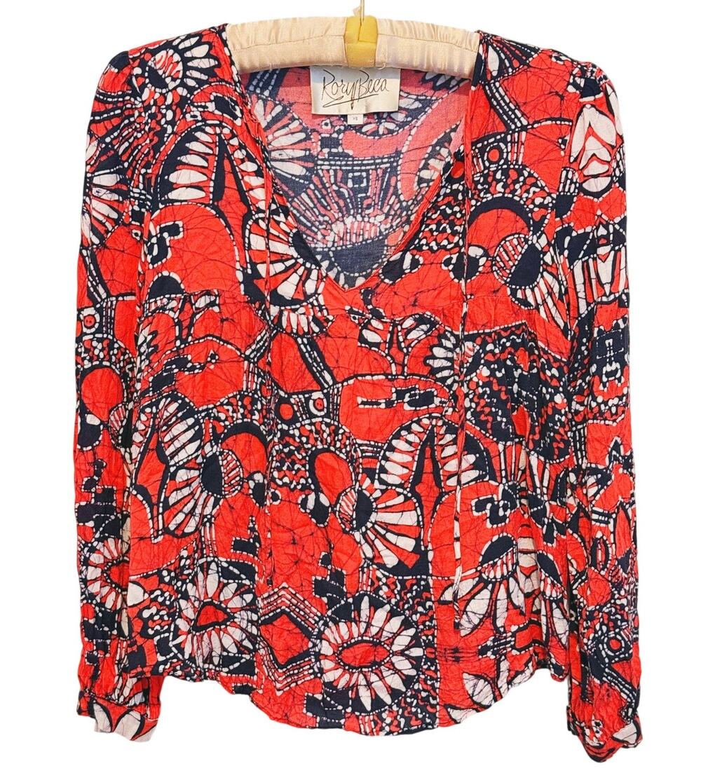 Rory Beca Womens Floral Tassel Top Indie Boho Size XS Red Folk Artsy Hippie